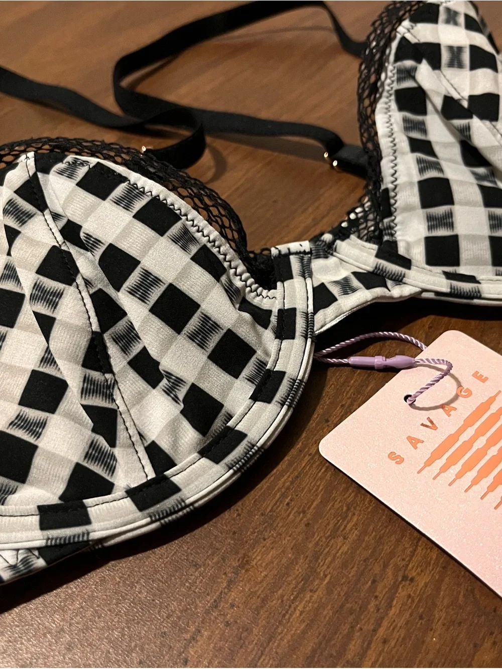Savage X Fenty Black & White Gingham Unlined Plunge Bra